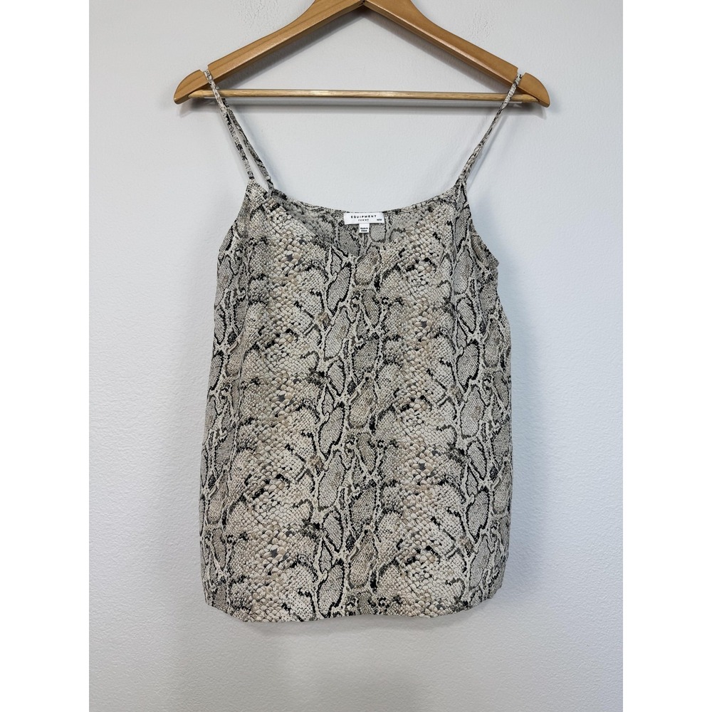 Equipment Tank Top Women's Medium Beige Silk Snake Print Camisole V Neck